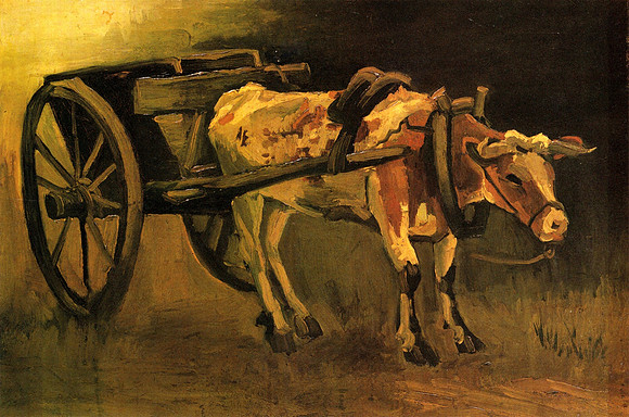 Cart with Red and White Ox, Vincent Van Gogh
